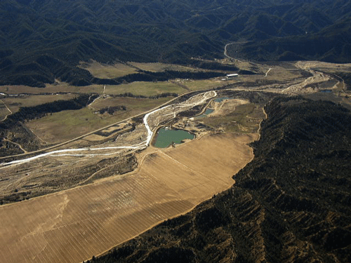 Oblique aerial photo of Ozena mine