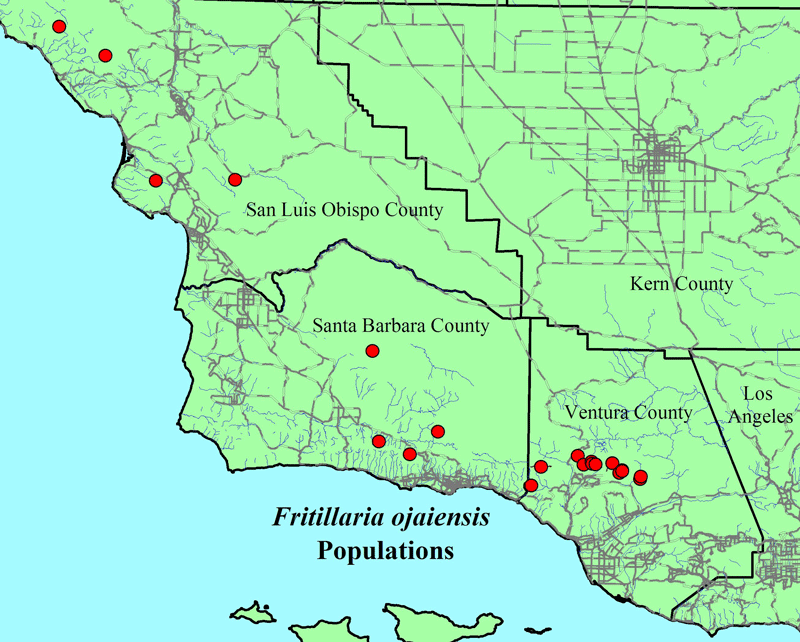 Map of Fritillaria ojaiensis populations