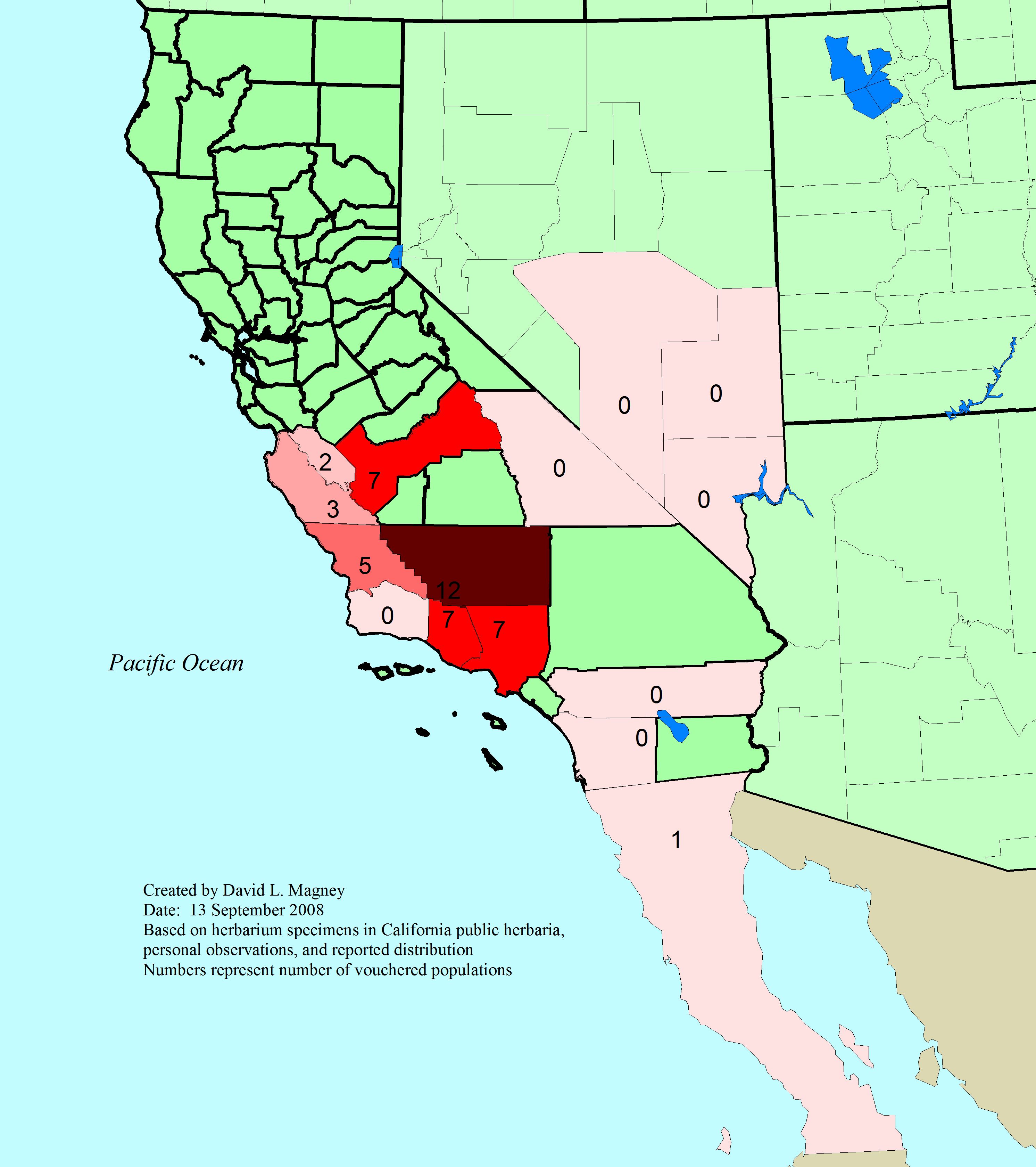 Eriogonum clavatum county distribution map